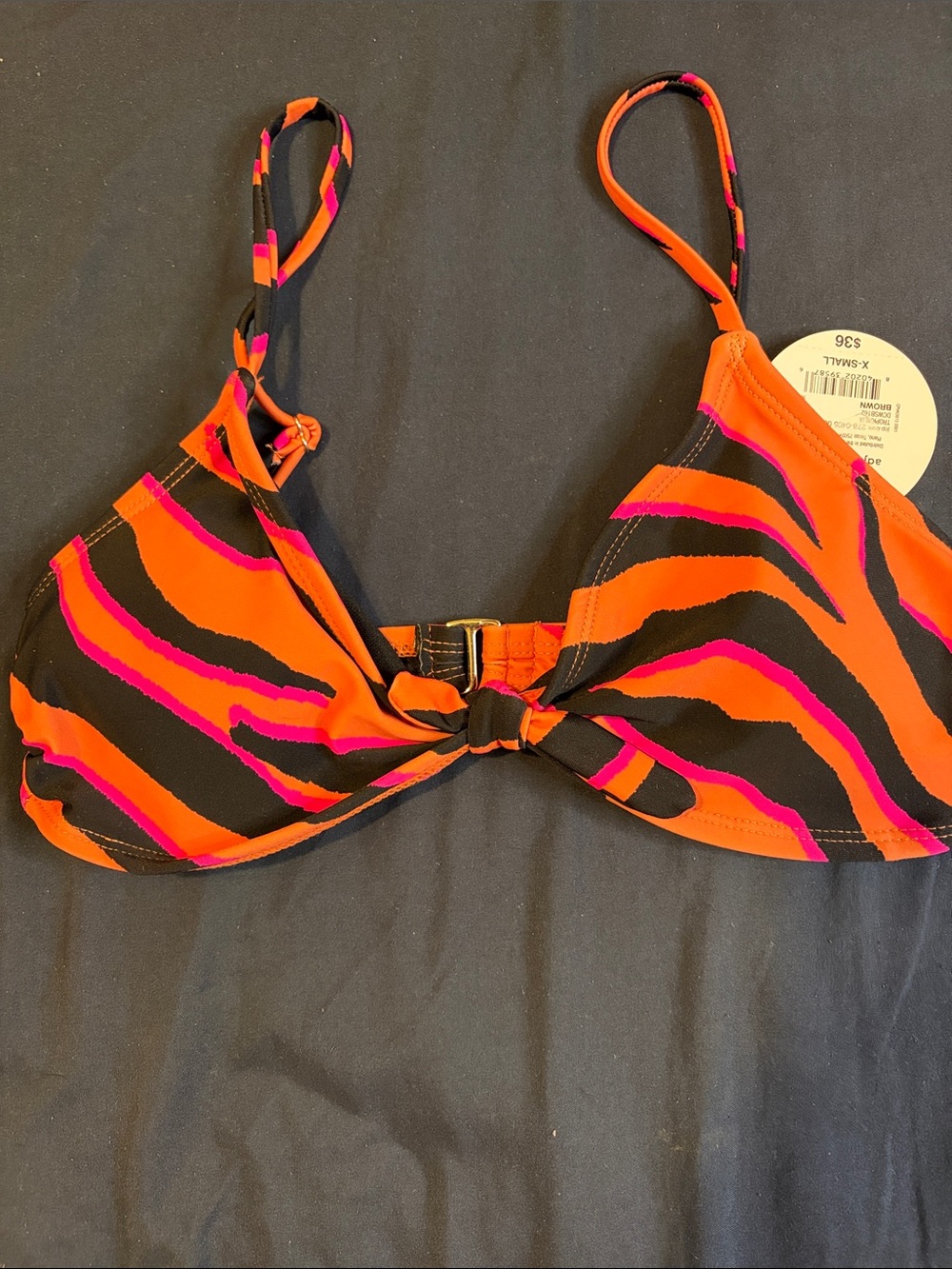 Decree Orange Pink Black Zebra Print Bikini Top